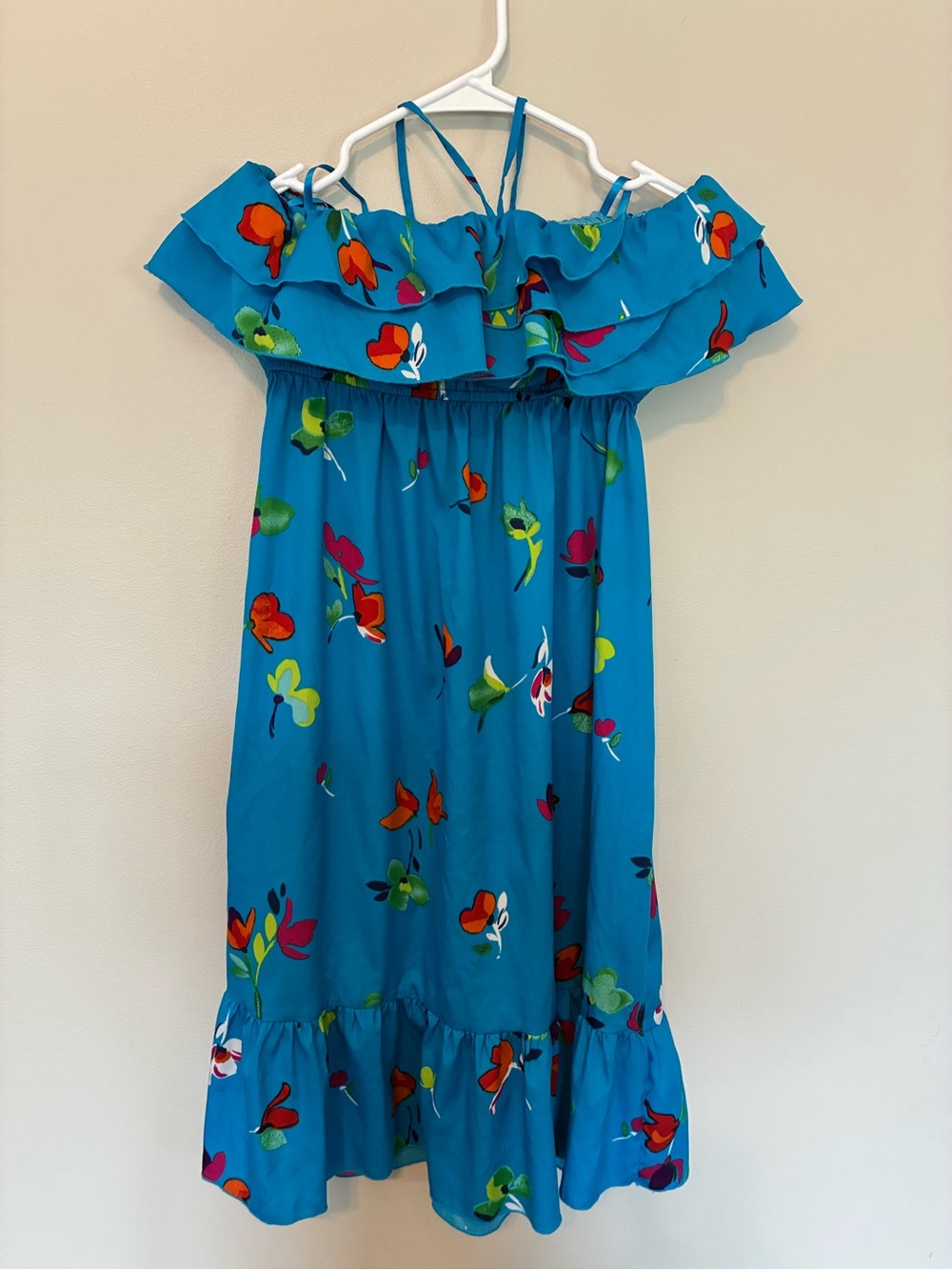 Old Navy Teal Floral Off-Shoulder Ruffle Dress